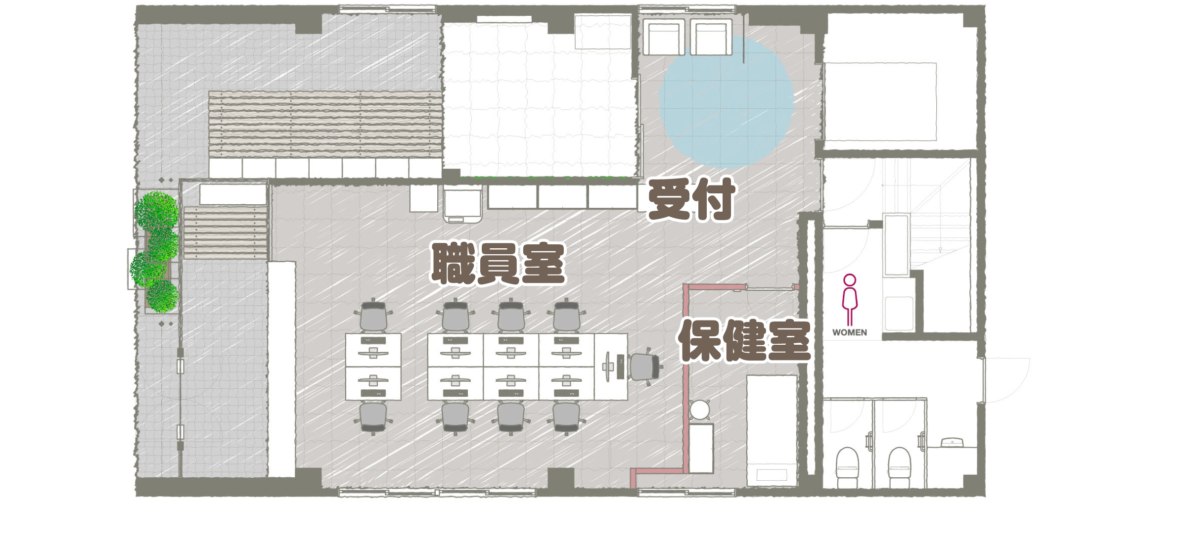 Floor1　受付・保健室・職員室